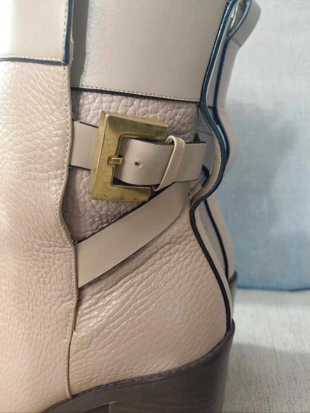 Stuart Weitzman Joplin Taupe Leather Buckle Ankle Boots Size Tall Booties